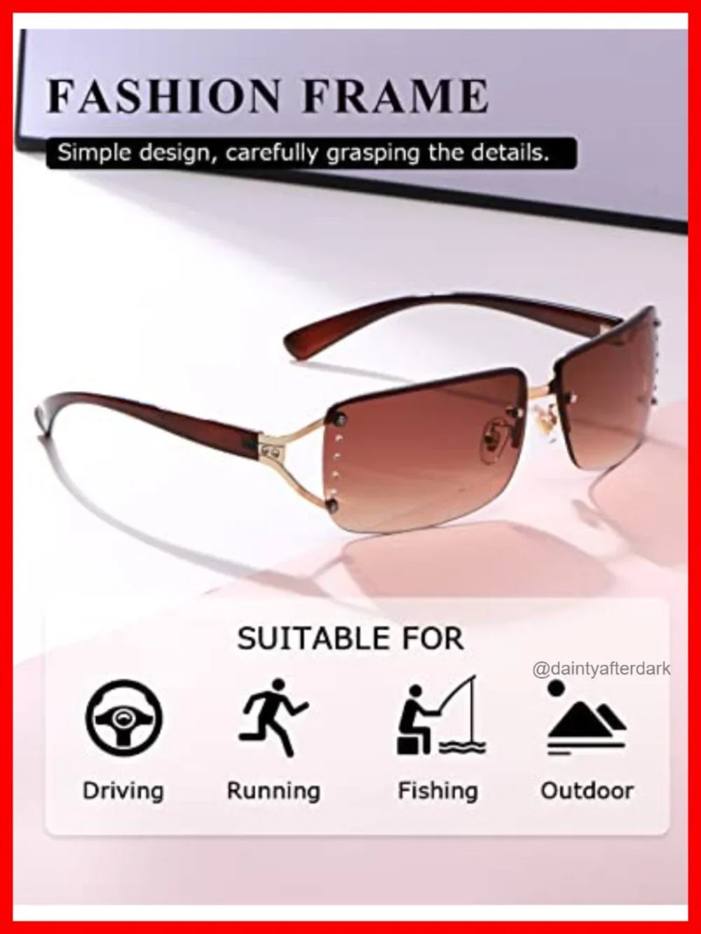 Rectangle Rimless Frameless Sunglasses UV400 Metal Frame Retro Square
